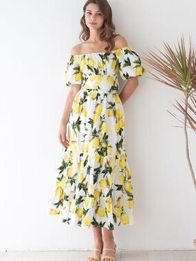 Chicwish Lemon print skirt set M NWOT